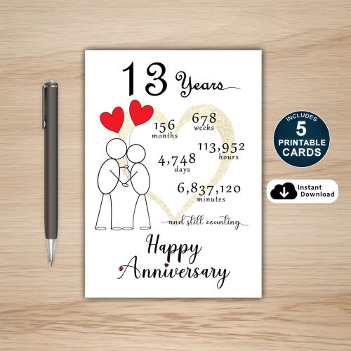 13th Anniversary Card Printable