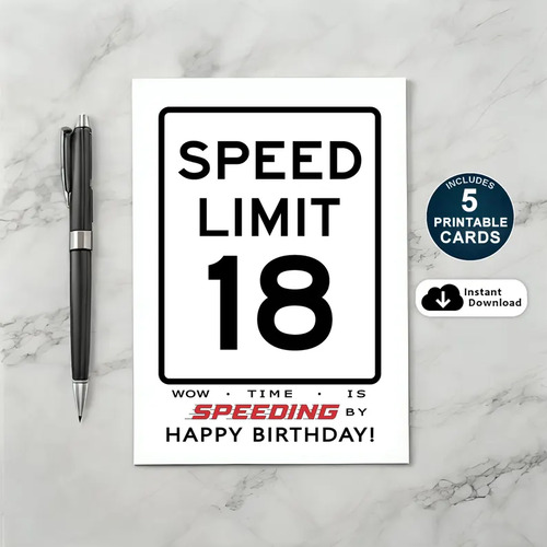 Printable 18th Speed Limit Birthday Card