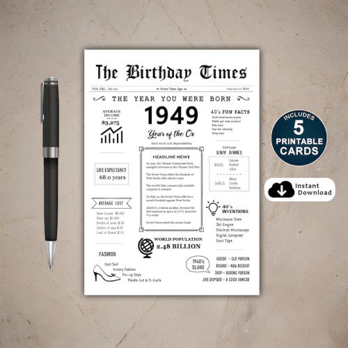 1949 The Year You Were Born PRINTABLE