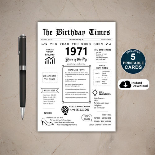 1971 The Year You Were Born PRINTABLE