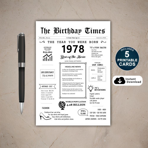 1978 The Year You Were Born PRINTABLE