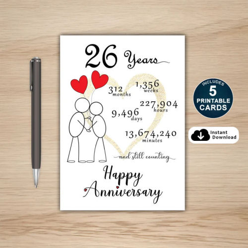 26th Anniversary Card Printable