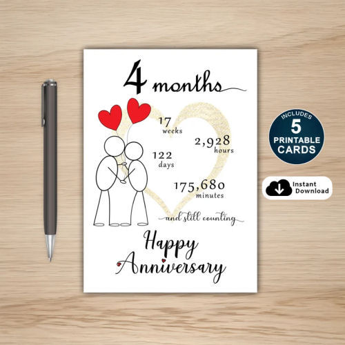 4 month Anniversary Card Printable