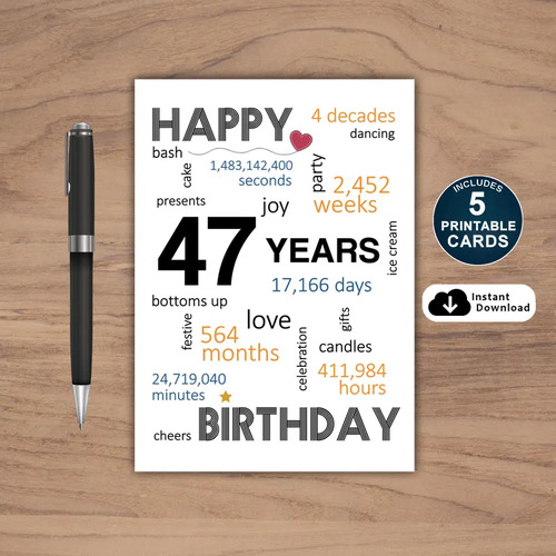 47th Birthday Card Printable