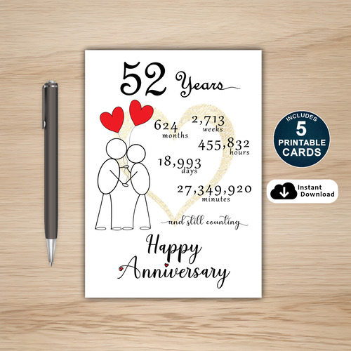 52nd Anniversary Card Printable