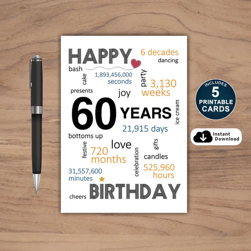 60th Birthday Card Printable