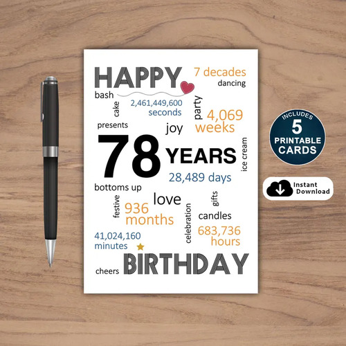 78th Birthday Card Printable