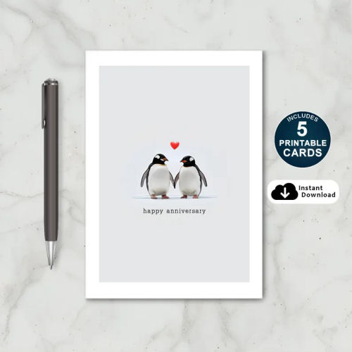 Printable Penguin Anniversary Card