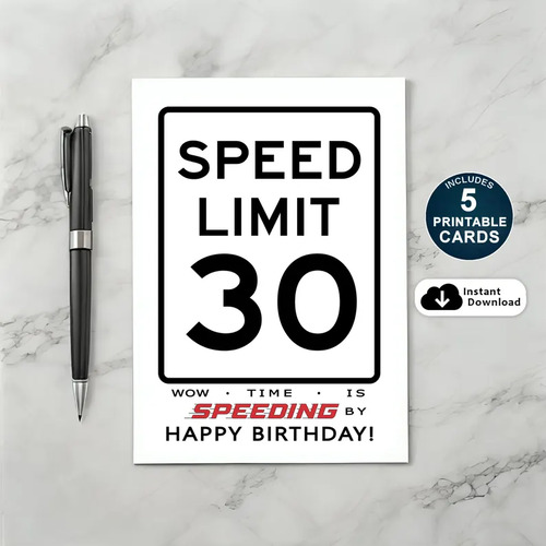 Printable 30th Speed Limit Birthday Card