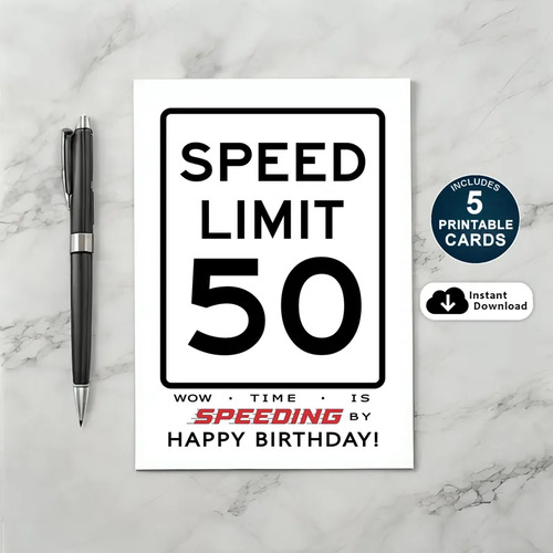 Printable 50th Speed Limit Birthday Card