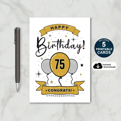 Printable 75th Birthday Card