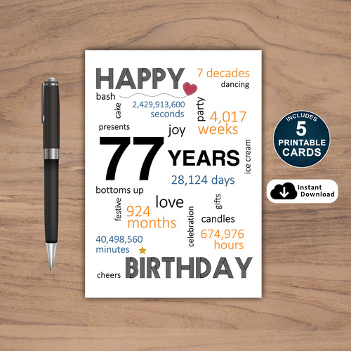 77th Birthday Card Printable