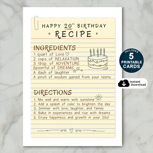 Recipe Birthday Card for Celebrating 20 Years