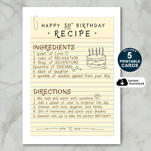 Recipe Birthday Card for Celebrating 50 Years