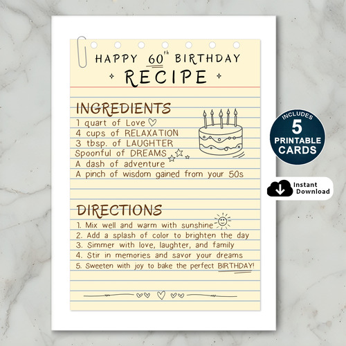 Recipe Birthday Card for Celebrating 60 Years