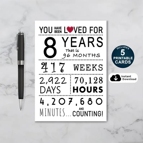 You Have Been Loved 8 Years Printable Birthday Card